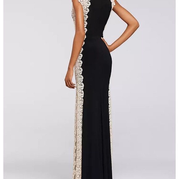 Xscape Crochet Lace Column Gown - Picture 2 of 8